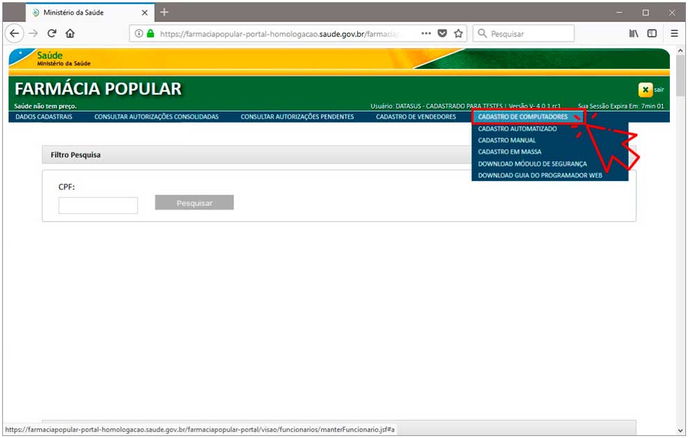 Cadastro de Computador - Portal da Farmácia Popular