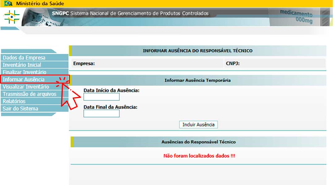 Portal da Anvisa - Informa ausência de Farmacêutico