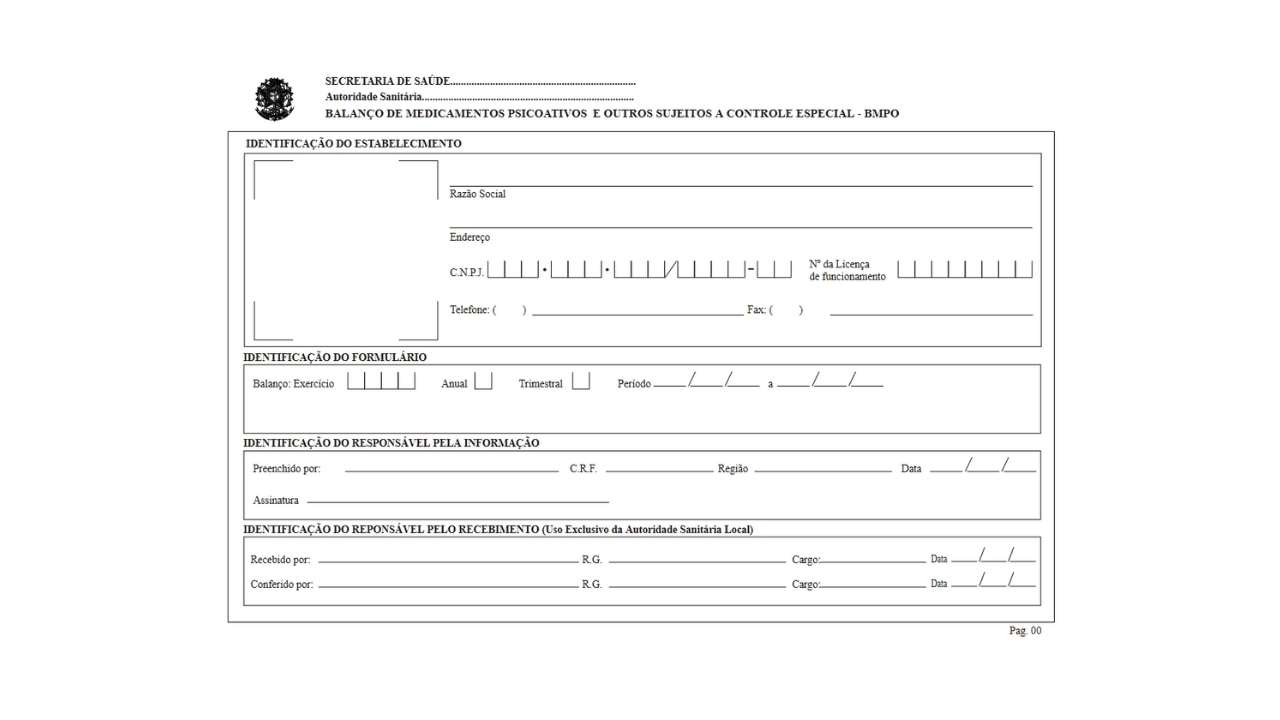 Guia de Balanços de Medicamentos Controlados: Balanço BMPO - Portaria SVS/MS nº 344/98