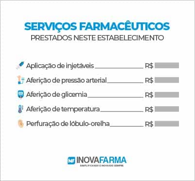 Placa de farmácia sobre Serviços Farmacêuticos