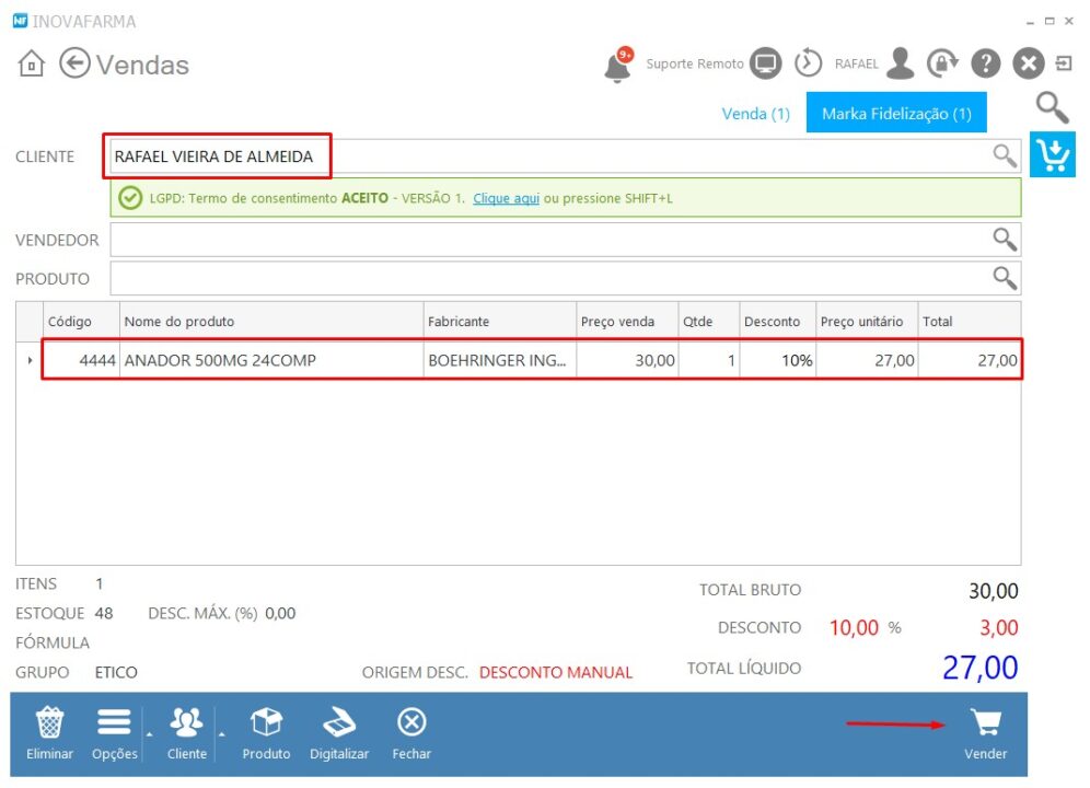 Marka Fidelidade - Venda de produto com cashback