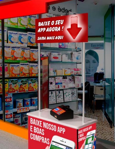 balcão promocional para aplicativo de drogaria