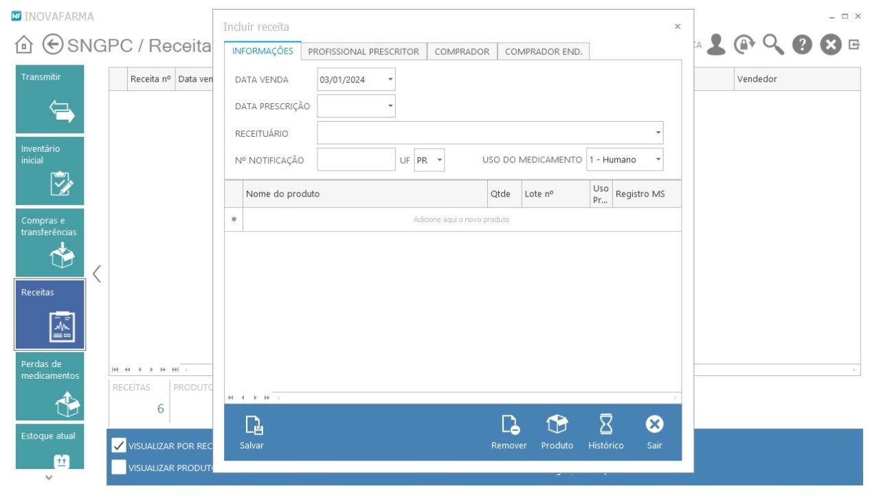 Módulo SNGPC - Registro de prescrição de medicamento controlado