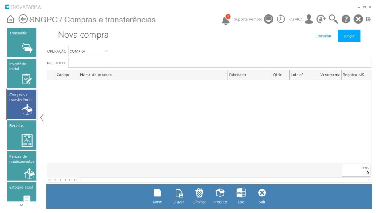 Módulo SNGPC - Inclusão de Nota Fiscal de Compra de Medicamentos Controlados