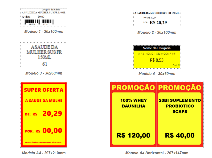 Modelos prontos de etiqueta de preço - sistema InovaFarma