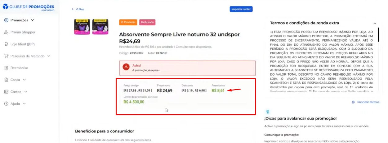 Detalhes da promoção no Scanntech Clube de Promoções